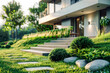 Elegant landscaping of modern home exterior