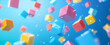 Abstract 3d rendering of chaotic colorful cubes floating in the air. Background with flying cubes.
