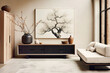 Japanese zen interior design of modern living room, home.