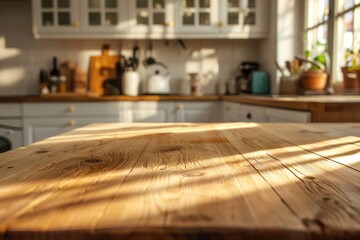 Wall Mural - Kitchen Table Background. Interior Design of a Wooden Kitchen Room with Free Space on the Desk