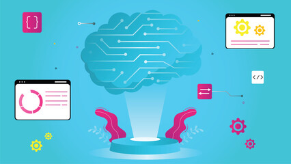 Wall Mural - flat line design website banner of big idea, inspiration, brainstorming, business ideas. modern vect
