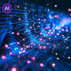 Wall Mural - A blue and purple image of a circuit board with a purple and blue background