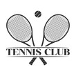 Tennis club logo, icon or badge with crossed rackets and tennis ball. Sport symbol design. Vector illustration.
