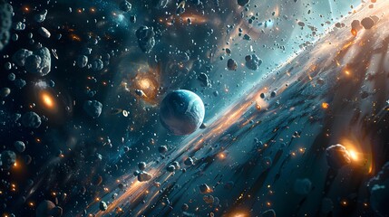 Wall Mural - background showcasing a sort of universe, with planets, asteroids, or other astronomical objects