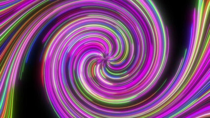 Wall Mural - Minimal thin fluorescent spiral in infinite rotation. Funky holographic backdrop in retrowave style. Shiny fibonacci swirl in purple, blue and pink neon colors.