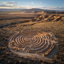 Circular Emblem On The Ground In The Desert