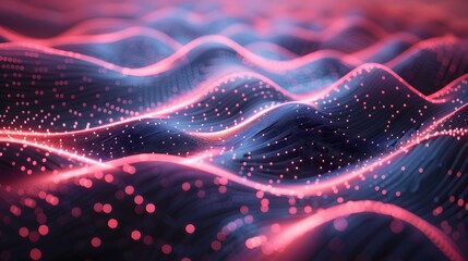 Wall Mural - abstract background with pink blue glowing neon lines and bokeh lights. data transfer concept. digit