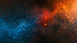Bright orange, blue, red, and black background with a grainy gradient and abstract, luminous, dark colours texture effect of noise