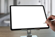 Hand Holding Tablet PC Display Technology Business Communication Device blank screen Mockup