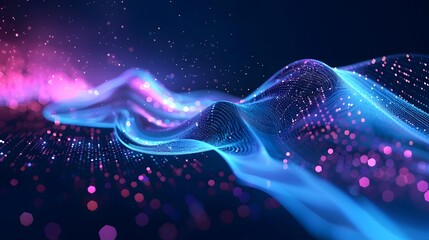 Wall Mural - abstract background with pink blue glowing neon lines and bokeh lights. data transfer concept. digit