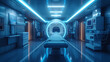 High-tech medical imaging room hospital room with an advanced MRI scanner