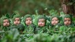 © Oksana - Babies Dressed as Cabbages in a Garden. Adorable infants costumed as cabbages lying playfully among garden leaves.
