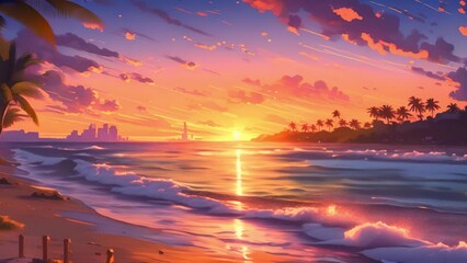 Canvas Print - 夕焼けのビーチ風景,Generative AI 