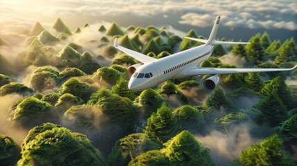 Sustainable aviation fuel concept. Sustainability transportation. Eco-friendly aviation fuel. 