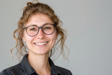 a Caucasian middle age woman adopts a construction technician look, complete with overalls and a safety hat, in a captivating portrait against a white background.