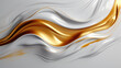 White and golden wavy luxury background. Abstract liquid art. Three-dimensional visual effect. Inspiration mix of 3d art and fluid art. Contemporary trendy design, header, cover, poster