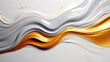 White and golden wavy luxury background. Abstract liquid art. Three-dimensional visual effect. Inspiration mix of 3d art and fluid art. Contemporary trendy header, cover, design, poster