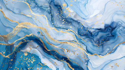 Wall Mural - Blue watercolor marble with gold glitter marble background. Generative AI.