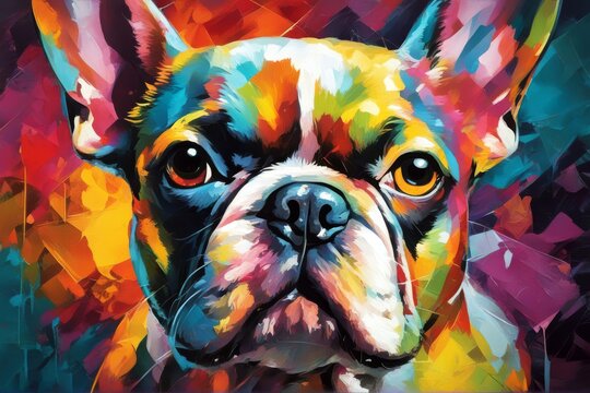 palette canvas painting knife bulldog french conceptual oil portrait dog tones muzzle abstract multicolored closeup art face colourful colours paint eye illustration human fantasy design woman grunge'