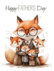 Wall Mural - Fox dad with children and 