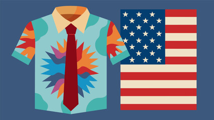 Wall Mural - Heritage Hues A snapshot of a patriotic tiedye shirt alongside a vintage American flag evoking a sense of pride and admiration for the countrys. Vector illustration