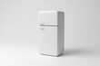 Vintage white fridge on white background in monochrome and minimalism. Illustration of the concept of domestic appliance, food storage and electronic industry