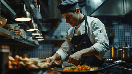A chef is preparing a tasty meal in a restaurant