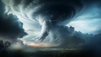 Wall Mural - tornado with lightning in the clouds, hurricane weather