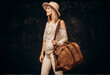 Hipster woman with stylish shoulder bag. lifestyle, fashion, style and people concept