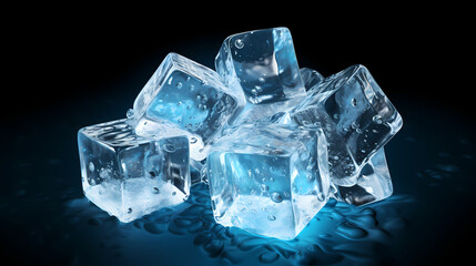 Wall Mural - Ice cubes on dark blue background