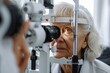 © Media Masterpieces - Senior woman taking an eyesight test examination at an optician clinic, Generative AI