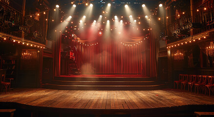 Poster - Cabaret scene with a close view of the stage. Generative AI.