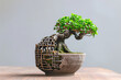 Cyberpunk Bonsai Transmuting with Sculpted Wire and Stone Pot