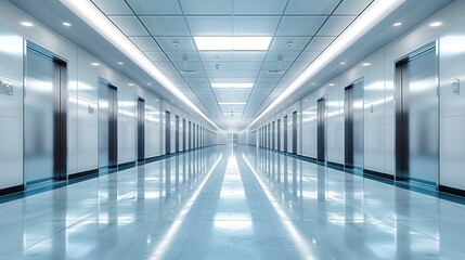 Aufkleber - Dark, Beautiful, white, Empty building, clean hallways. Generative AI.