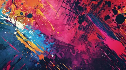 Wall Mural - a dynamic and colorful abstract background, where bold brush strokes meet splattered paint textures.