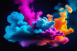 Vibrant hues of purple, pink, and violet smoke rise from the water against a black background, creating a colorful cloud resembling a unique geological phenomenon