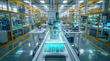 Poster - High-tech manufacturing line enhanced with digital twin solutions. Generative AI.