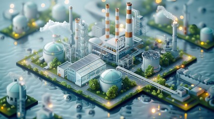 Wall Mural - Convey the concept of a hydrogen ecosystem, emphasizing the interconnectedness of hydrogen-based energy storage with other sustainable technologies and practices, isometric. Generative AI.