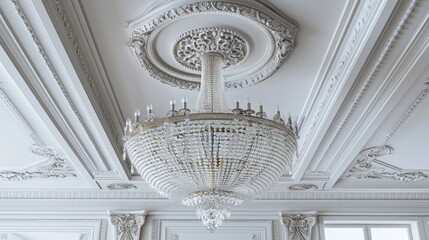 Sticker - Majestic Crystal Chandelier in an Elegant White Room Interior