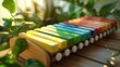 A wooden xylophone with bright, cheerful keys, waiting to be played