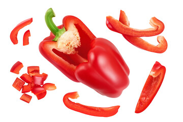 Wall Mural - red sweet bell pepper half isolated on white background. Top view. Flat lay