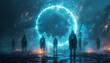 © mh.desing - Guardians of Quantum Security, group of futuristic sentinels standing guard around a glowing orb, symbolizing quantum encryption.