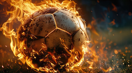 Wall Mural - Football, fire from the ball. Generative AI.