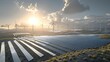 A sprawling landscape featuring power plants in a rural setting, surrounded by vast fields of solar panels and wind turbines, emphasizing the harmony between technology and nature. Generative AI.