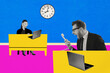 © deagreez - Composite trend artwork sketch image collage of time run deadline wall clock man boss hand hold landline phone angry voice confused lady