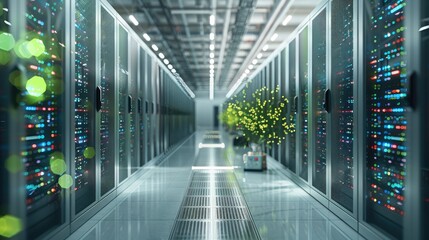 Poster - Data center, sustainability, energy efficiency, renewable energy, infrastructure. Generative AI.
