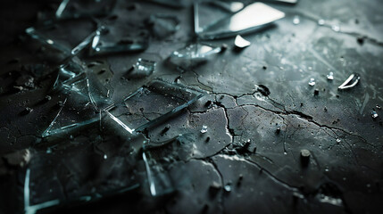 Wall Mural - Shattered Moments: Broken Glass on Concrete - a Powerful Graphic Design Element Showcasing Artificial Intelligence's Creative Capabilities