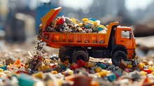 A Toy Dump Truck Filled With Miniature Construction Materials