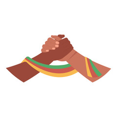 African american people hands with African ribbon isolated vector. Juneteenth celebrations of freedom banner, poster