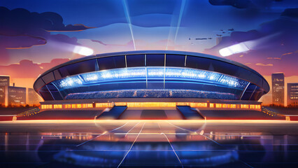 Wall Mural - soccer stadium in the center of a big city. the concept of competition and sports games. empty stand